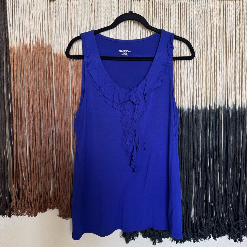 Blue Merona ruffle tank top; excellent condition, super comfortable!